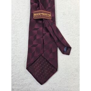 Mark Martin Collections Tie Burgundy Geometric Silk USA Made Classic Width Mens